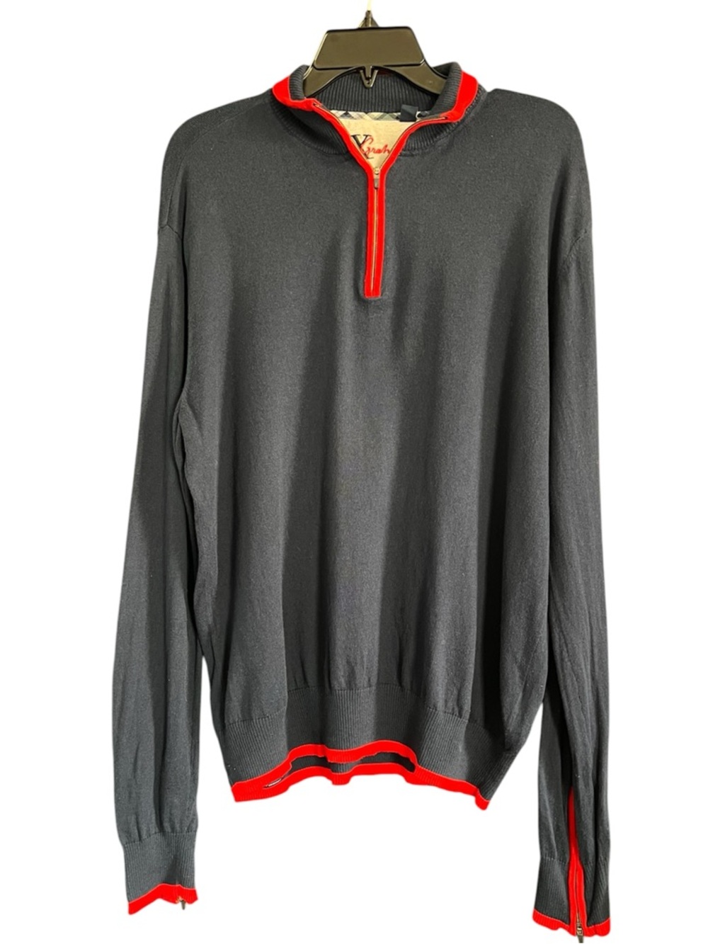 Robert Graham Cotton Cashmere Blend Quarter Zip Navy Argyle size XL